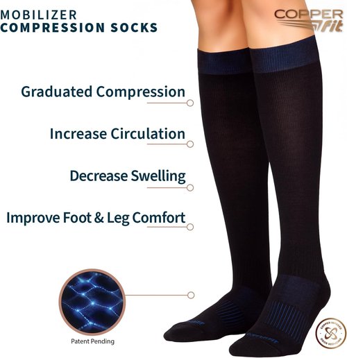 Copper Fit Mobilizer Compression Socks - Easy On & Off Design, Improves Circulation & Reduces Swelling | For Men & Women
