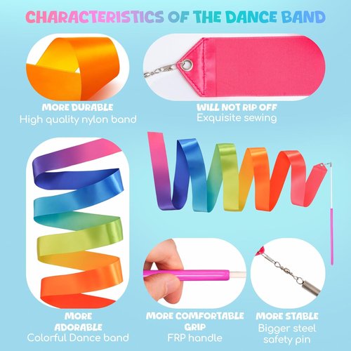 Gymnastics Ribbon 2 Pack - Colorful Dance Bands with Sticks for Kids | Vibrant Rainbow Streamers for Parties