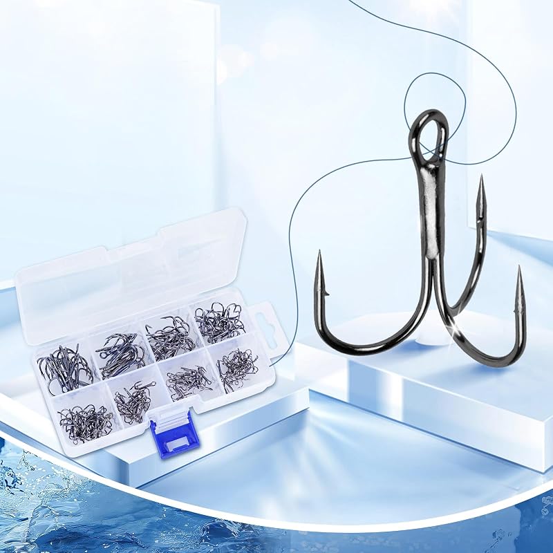 Treble Fishing Hooks Set 110pcs 8 Sizes Assorted for Saltwater & Freshwater Angling