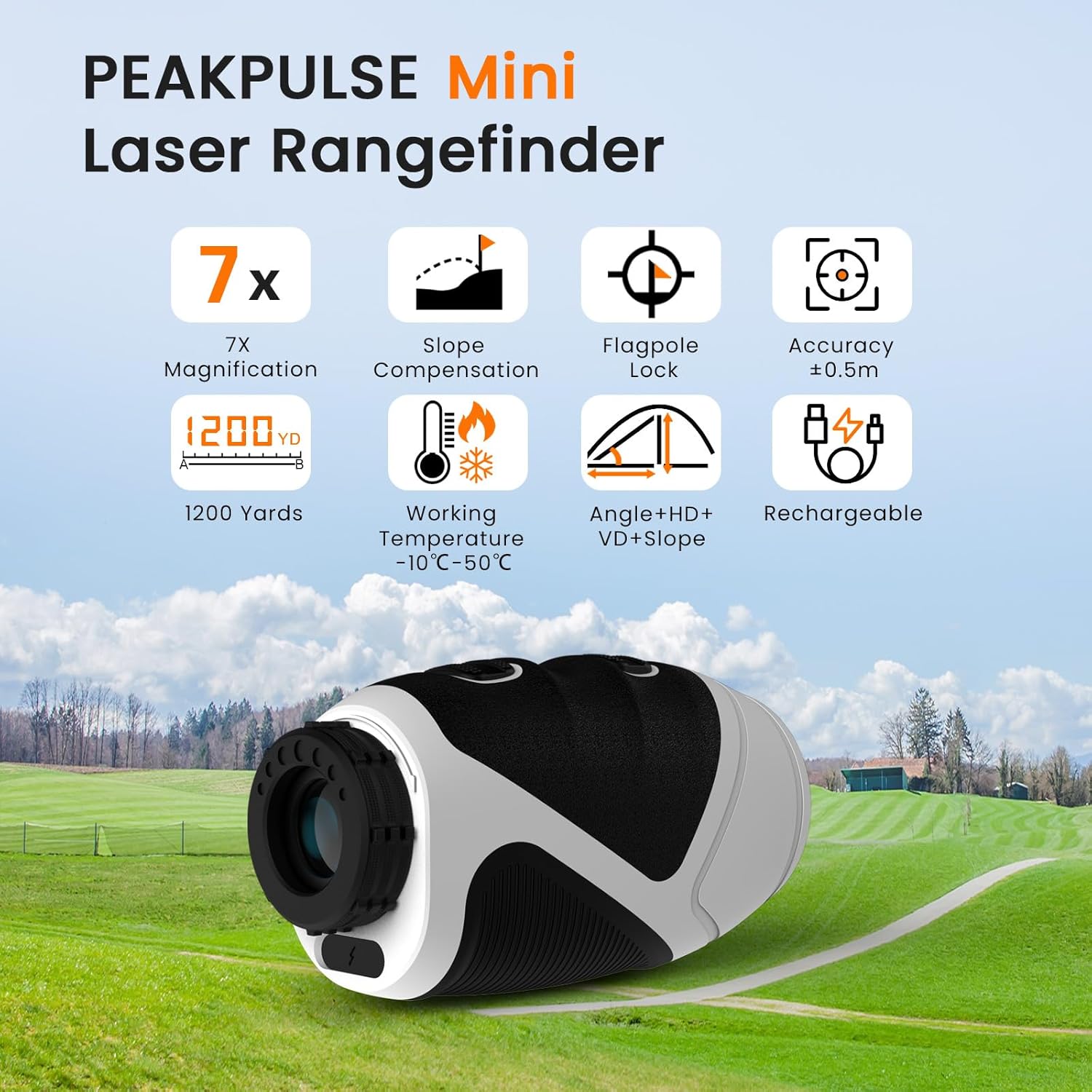 PEAKPULSE Mini Golf Range Finder - 1200 Yards, 7X Magnification, Rechargeable, Lightweight 6oz
