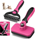 Skiennix Self-Cleaning Slicker Brush Set - Pet Grooming Rake & Flea Comb for Dogs, Cats, Horses | Red