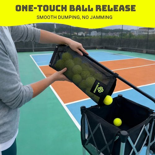 G-SQAURED Lightweight Tennis Ball Hopper – Holds 50+ Tennis Balls or 40+ Pickleballs | Durable Steel Frame | Portable Adjustable Ball Picker for Hard Court, Clay, Grass (Black)