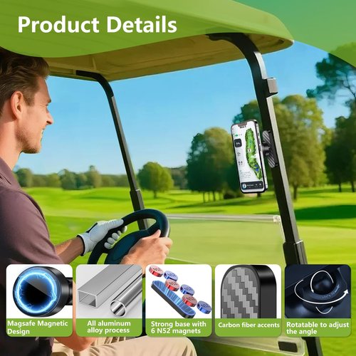 Magnetic Golf Cart Phone Holder,Phone Mount Holders with Magnetic Sheet for Golf Cart,Club Car Accessories Compatible with EZGO/Club Car/Yamaha/Icon, Phones Holders Golf Accessories Gift for Men Women
