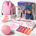 SUOOCH Pilates Ring Set for Women, Pilates Equipment Set, Pilates Kit for Home Workouts with Resistance Bands, 12'' Magic Circle, Mini Ball, Toning and Flexibility, Non-Slip Socks, 13 Pack, Pink