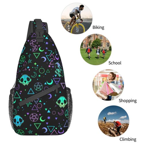 VOOHDDY Magic Skull Goth Moon Star Sling Bag For Women Men Travel Hiking Backpack Crossbody Shoulder Chest Bags Casual Daypack Sport