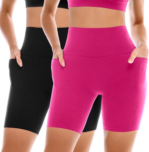 Ipletix Women's Biker Shorts - High Waisted Tummy Control | 2 Pack with Pockets for Yoga & Gym