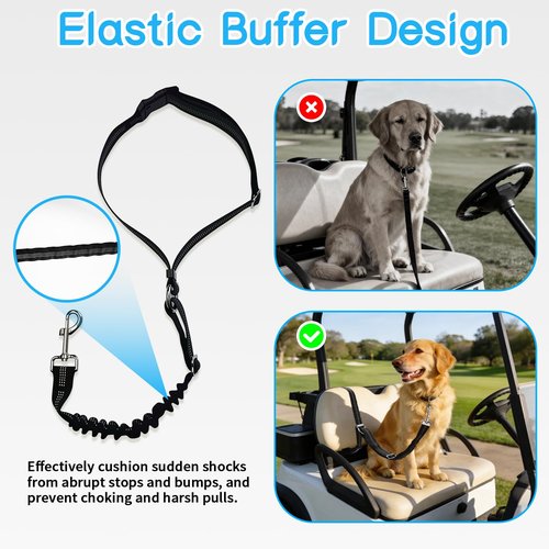 Golf Cart Dog Seat Leash & Safety Harness | Adjustable Pet Seat Belt with Tangle-Free Retractable Strap, Fits All Golf Cart Models (for Single Dog)