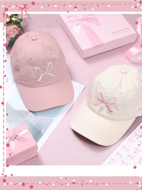 Skicuff 2 Pack Bow Tie Baseball Cap Coquette Pink Bow Baseball Cap for Woman Cute Sun Travel Sports Hats