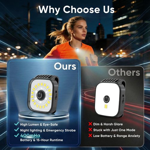 Buytes 2 Pack Running Lights for Runners, Rechargeable Clip on Flashlight with 4 Modes, Mini Dog Lights for Night Walking, Safety LED Light Running Gear for Hiking, Jogging, Camping