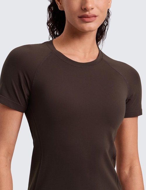 CRZ YOGA Seamless Workout Tops - Breathable Short Sleeve Athletic Tees for Women | Hip Length Gym & Yoga Shirts