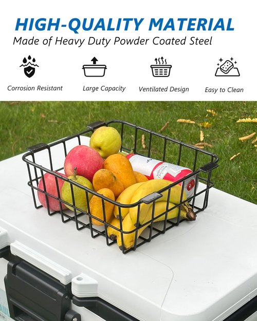 Wire Basket for Ninja FrostVault Hard Cooler & Wheeled Cooler - Heavy-Duty Organizer Rack for Efficient Storage, Dry-Goods Basket for Perfect for Camping Trips or Outdoor Parties, Black(L)