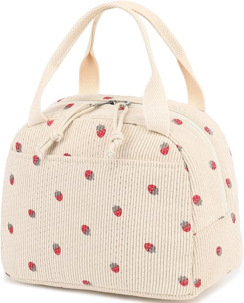 Bluboon Insulated Lunch Bag - Cute Corduroy Tote for Work, Picnic, or Travel | Large Capacity Reusable Cooler