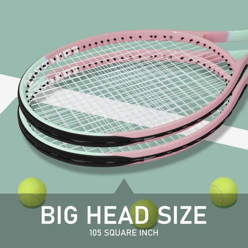 OGEENIER 27" Tennis Racket Set for Adults, Pre-Strung Tennis Racquets for Beginners, 2-Player Recreational Tennis Set with 3 Balls, 2 Vibration Dampers, 2 Grips, 1 Carrying Bag