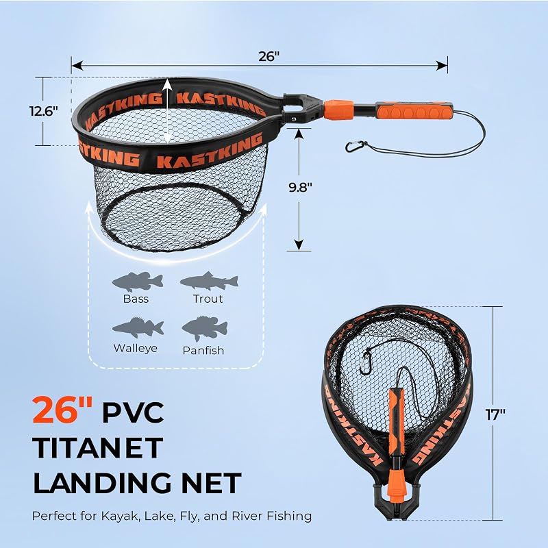 KastKing Titanet Folding Landing Net for Kayak & Fly Fishing - 26" Total Length