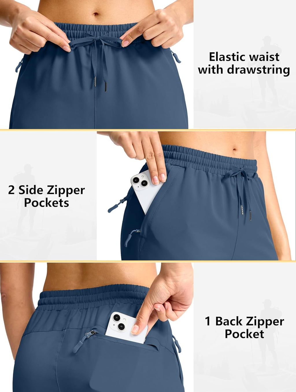 SANTINY Women's Hiking Shorts - Lightweight 13" Bermuda Style with 3 Zipper Pockets | Quick Dry