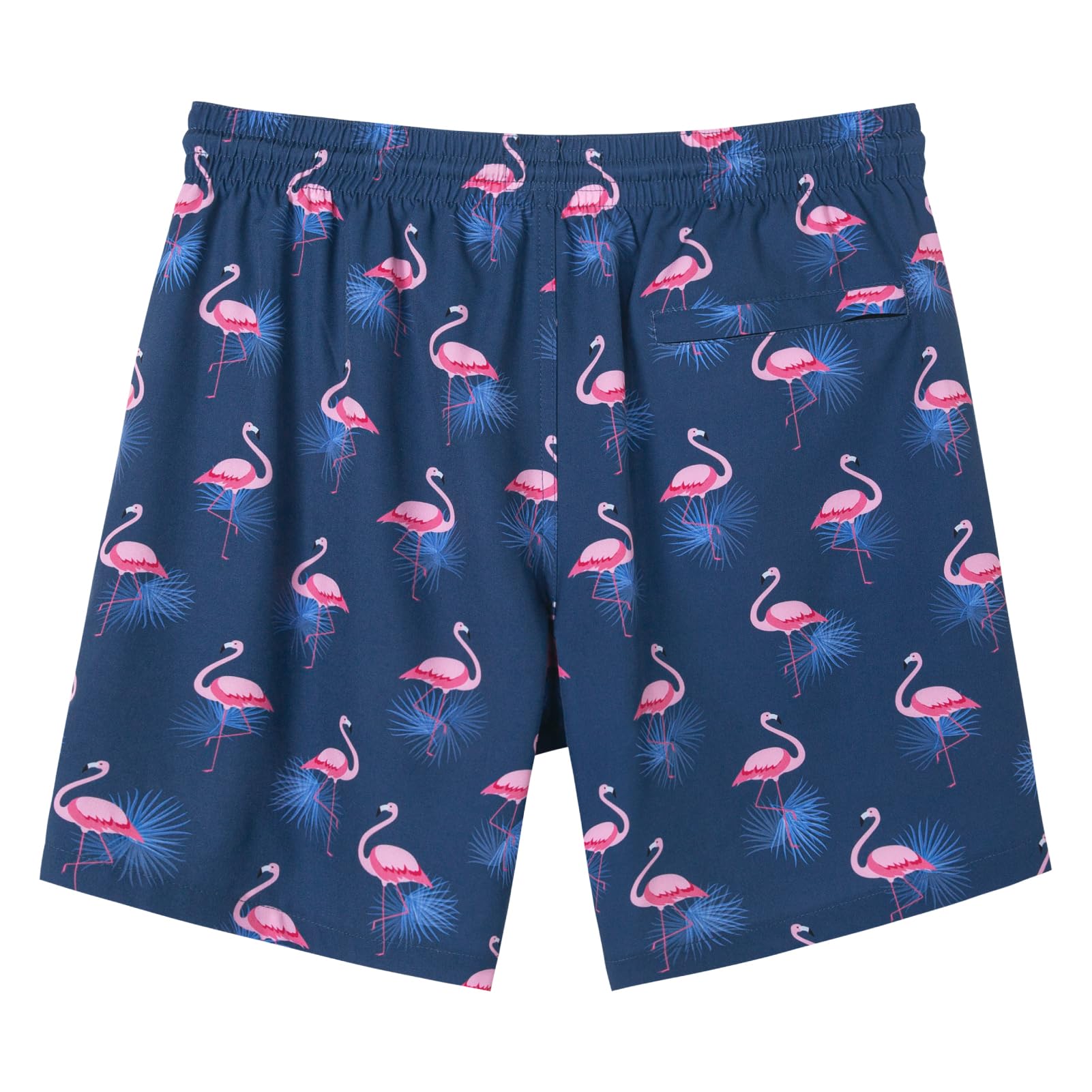 SURF CUZ Mens Swim Trunks with Compression Liner Quick Dry Swim Shorts 7" Swimming Trunks Stretch Zipper Pockets,Sunny Flamingos,L