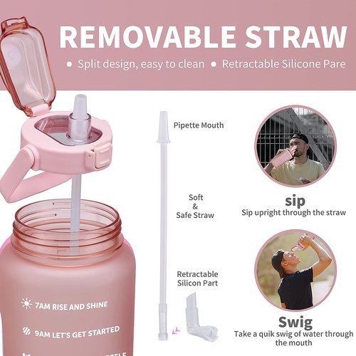 ST-YIBEN 64oz Large Motivational Water Bottle with Time Marker,Leakproof & BPA Free Half Gallon Big Water Bottle with Straw & Handle Tritan Frosted Water Jug for Women Men to Fitness,Gym,Sports