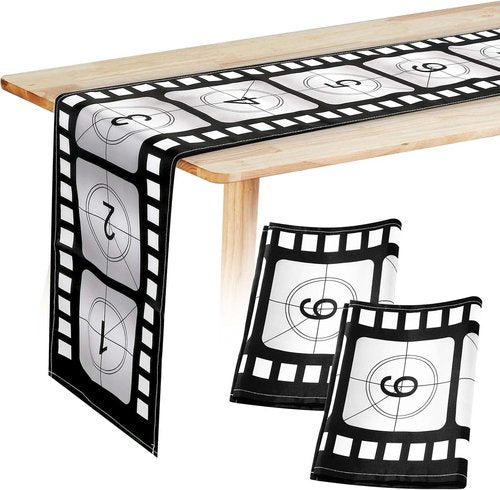 Breling Movie Night Table Runner - Film Strip Design for Party Decor | 12 x 72 Inch, Classic Style (3 Pcs)