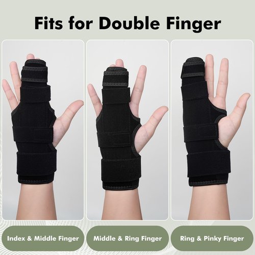 EDNYZAKRN Trigger Finger Splint, 2 Finger Brace for Index, Middle, Ring, Pinky Finger, Treatment for Hand Fractures, Arthritis (L/XL, Right)