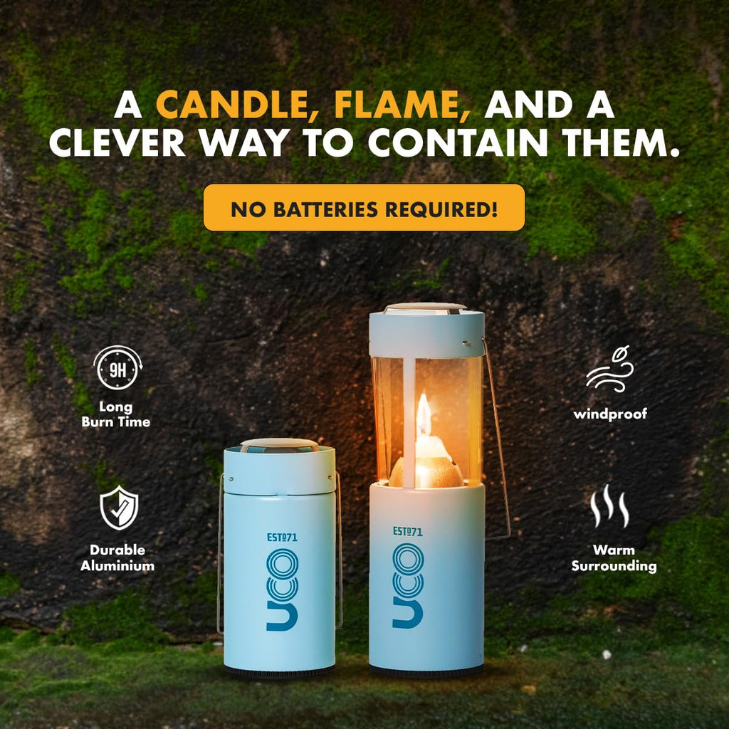 UCO Original Candle Lantern Value Pack with 3 Candles and Storage Bag, Original Size, Powder Coated, Glacier