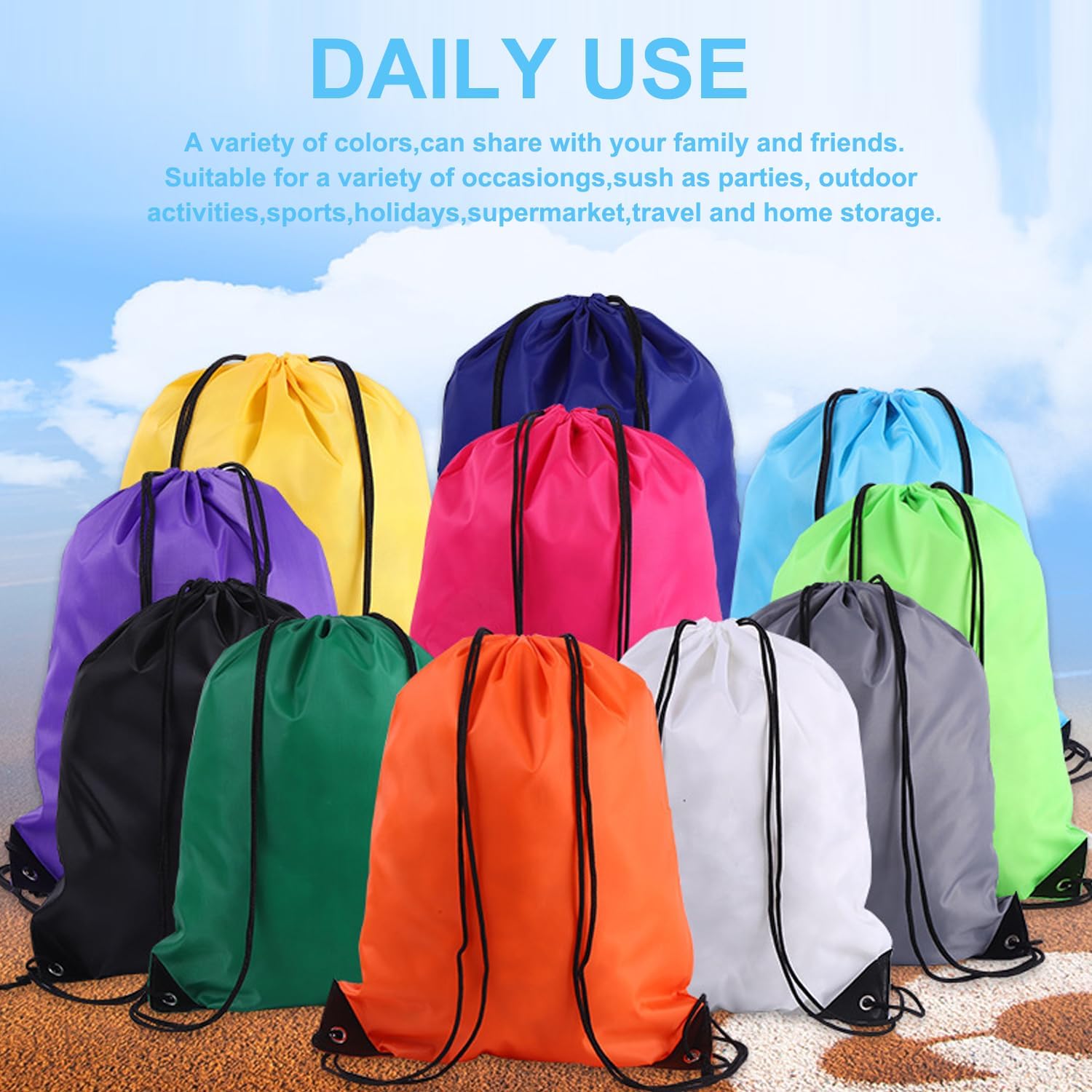 Skiennix 120PCS Drawstring Backpacks - Versatile Cinch Bags for Outdoor Sports | 12 Vibrant Colors