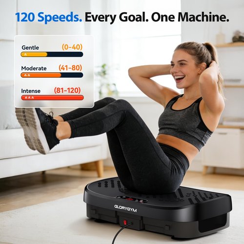 Glorygym Vibration Plate Exercise Machine - 120 Levels, 350lb Capacity, Quiet Motor with Remote Control for Home Fitness & Weight Loss