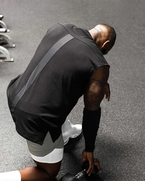 GINTPK Men's Crewneck Sleeveless Athletic Tank Top Performance Workout Muscle Tees Cotton Gym Cutoff Shirt Oversize Black Sleeveless T Shirts XL