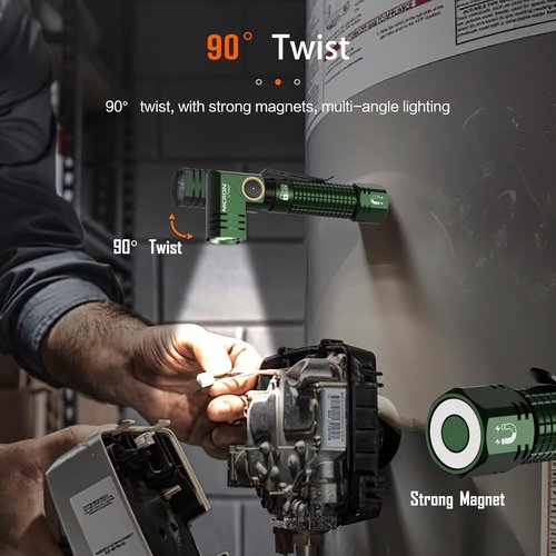 NICRON L74 Mini Flashlight - 400 Lumens, 90° Adjustable, IP65 Waterproof, Rechargeable EDC Light | Green