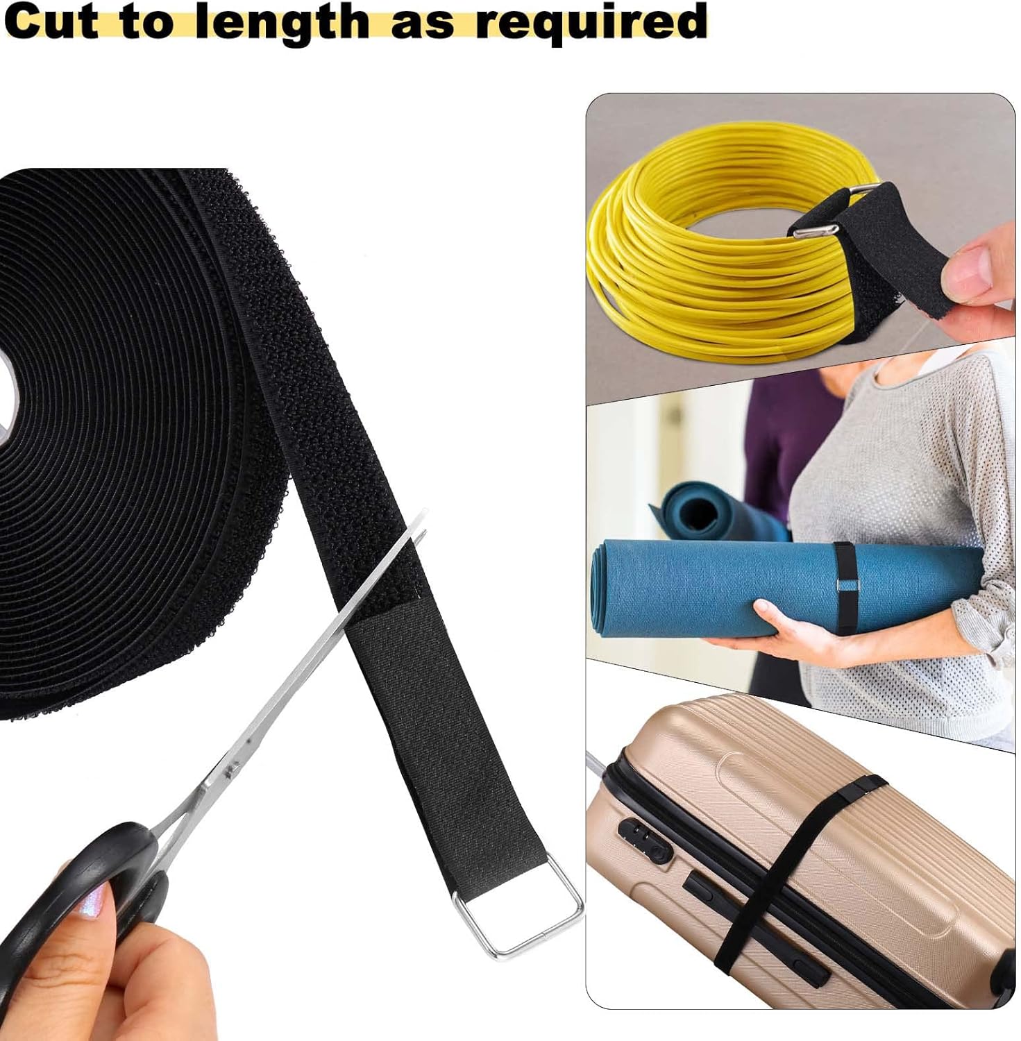 YMCRLUX Hook and Loop Straps - 1"x16ft Adjustable Fastening with 25 Metal Buckles | Black Nylon Storage Ties
