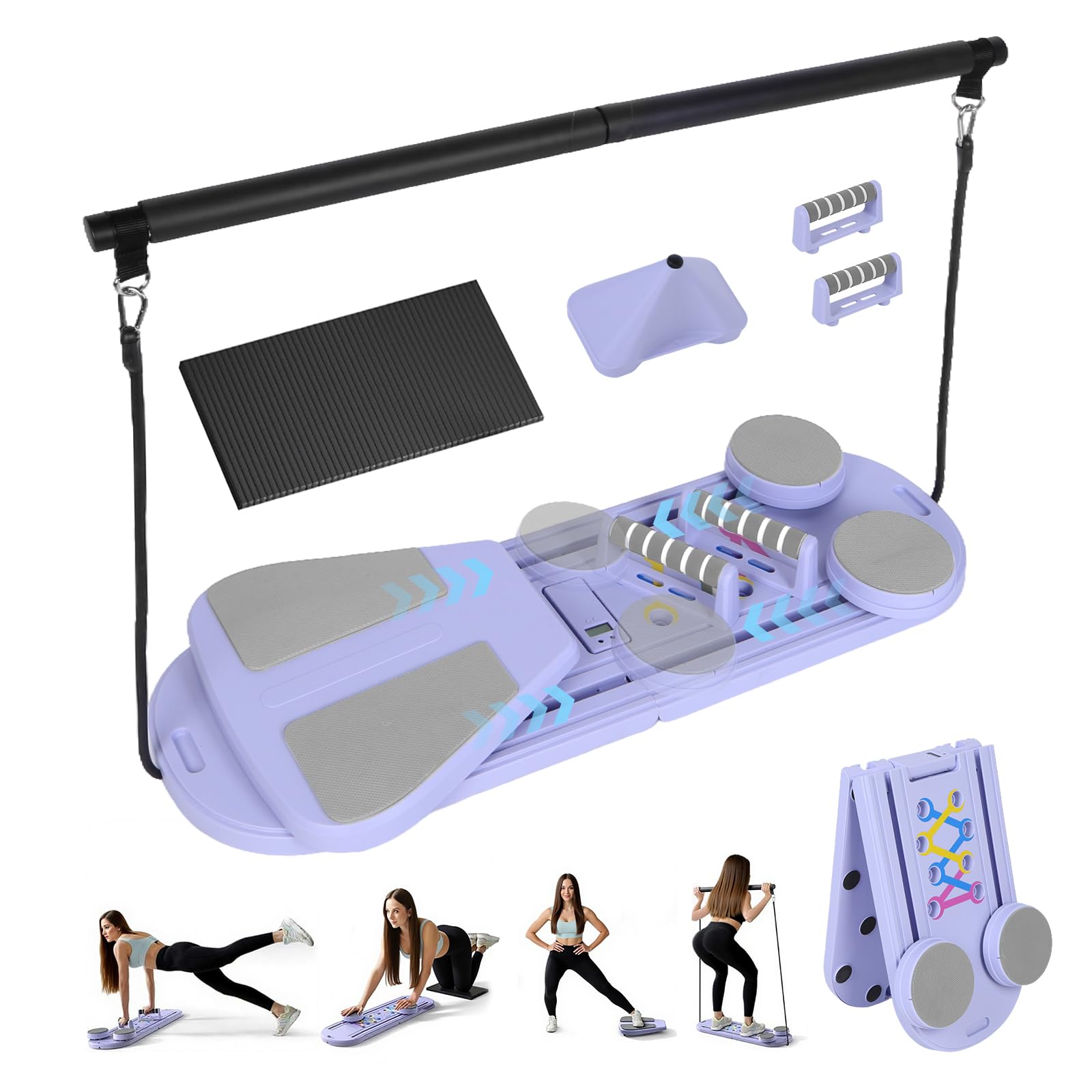 Pilates Board, Pilates Reformer Set，Multi-Function Pilates Equipment, Universal Portable and Foldable Home Pilates Set for Core Strength and Pilates Training, Full Body Home Workout