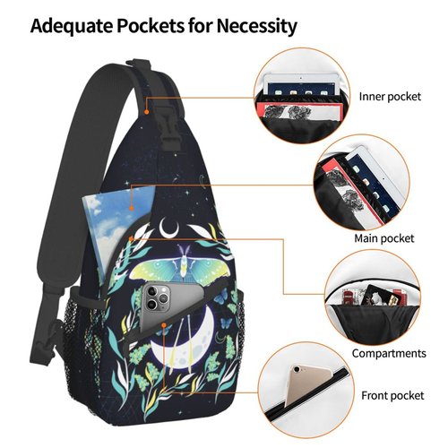 BCQJNB Witchy Moon Goth Mushroom Sling Backpack Crossbody Shoulder Bag Travel Hiking Daypack Gifts