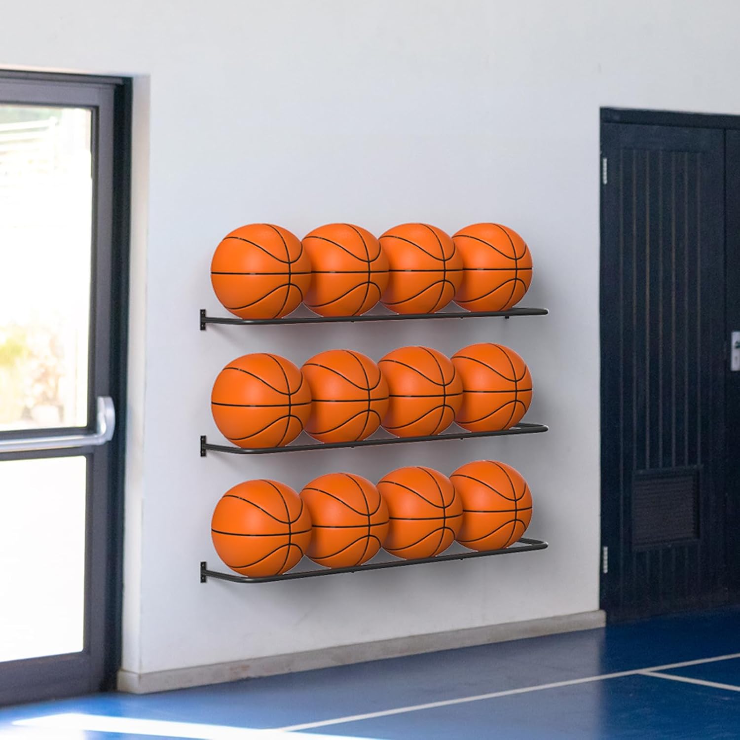 Wall Mount Ball Rack by [Brand Name] - Garage Sports Equipment Organizer with 12-Ball Capacity