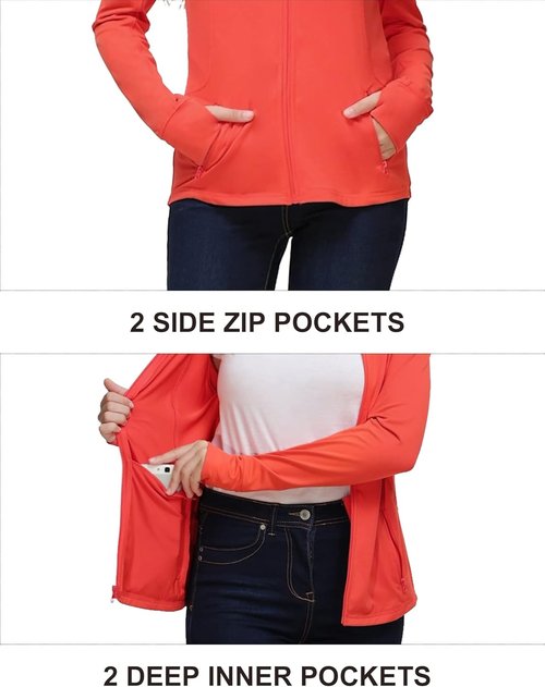 Dolcevida Women's Zip Up Running Jacket - Lightweight 4-Way Stretch Full Zip with Thumb Holes & Pockets