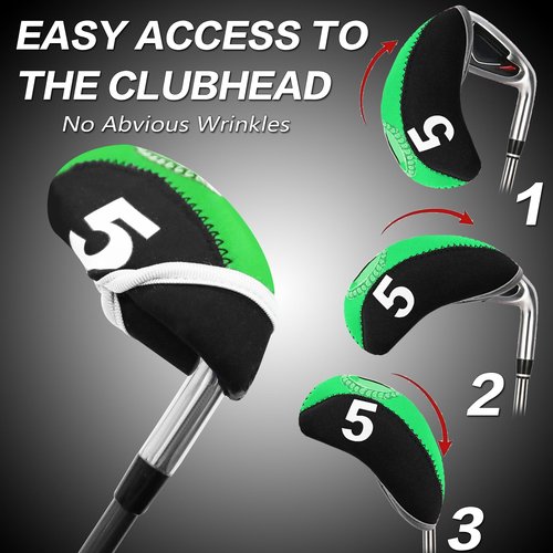 Golf Club Covers Set for Irons Neoprene Iron Head Cover Club Protector 10Pcs with/Without Top Window Accessories for Men Women (Green(with Top Window))