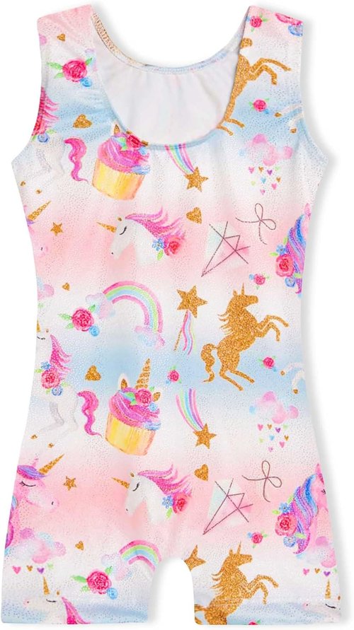 Domusgo Gymnastics Leotard for Girls - Sparkly One-Piece Pro Unitard with Shorts