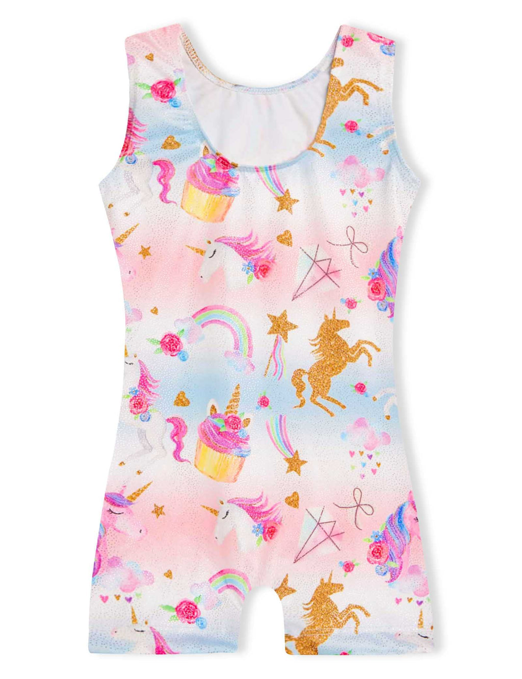 Domusgo Gymnastics Leotard for Girls Size 5-6 Years Old Sparkly Sleeveless Rainbow Unicorn Tumbling Biketards Practice Unitard