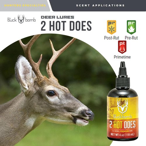 Hunters Specialties Buck Bomb Natural 2 Hot Does Liquid Scent w/Wicks | Deer Buck Lure Hunting Primetime Post/Pre Rut Scent Attractant for Hunting, 4 Oz (118 ml.)