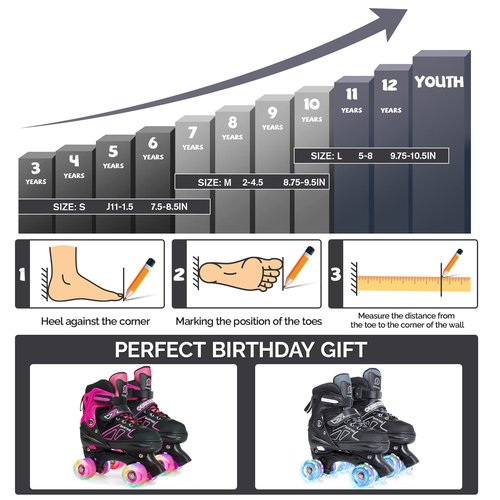 Boys' Double-Row Roller Skates with Protective Gear - One-Click 4-Size Adjustable, Safety Brake System with Latch & Light-Up Wheels, Indoor/Outdoor Youth Skates for Kids Ages 3-12