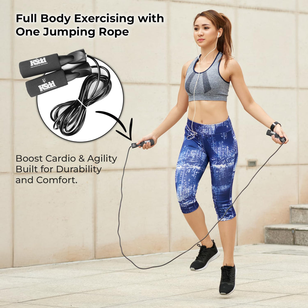 Pro Fitness Bundle Set with Workout Gloves, Jump Rope, Kinesiology Tape, Resistance Band, Carry Bag, Black and Gray (Fitness Gloves, Medium)