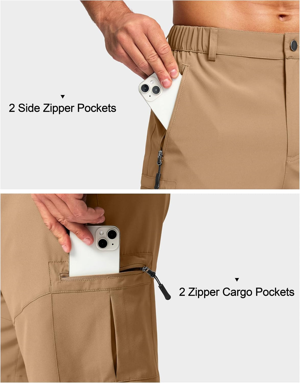 Pudolla Men's Hiking Cargo Shorts - Lightweight Outdoor Shorts with 5 Zipper Pockets | 9"/7"/11" Sizes