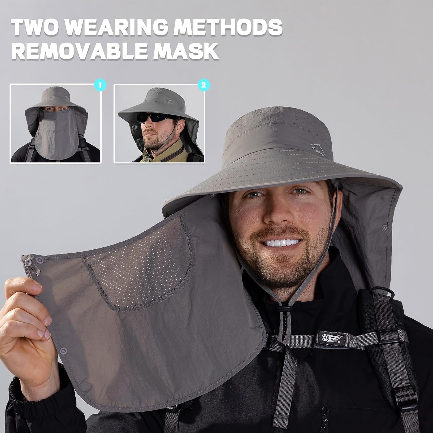Rosoz Sun Hat - UPF 50+ Wide Brim Fishing Hat with Detachable Face Cover for Outdoor Protection