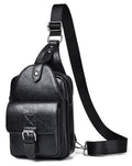 Geanbun Men's Leather Crossbody Sling Bag - Anti-Theft Multi-pocket Shoulder Bag for Hiking Trave (Black)