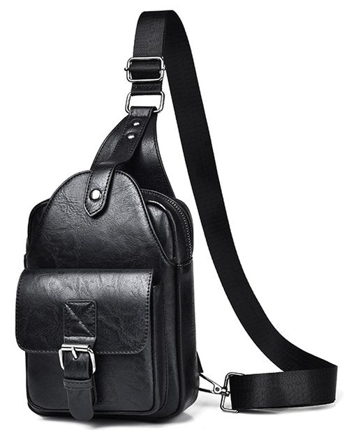 Geanbun Men's Leather Crossbody Sling Bag - Anti-Theft Multi-pocket Shoulder Bag for Hiking Trave (Black)