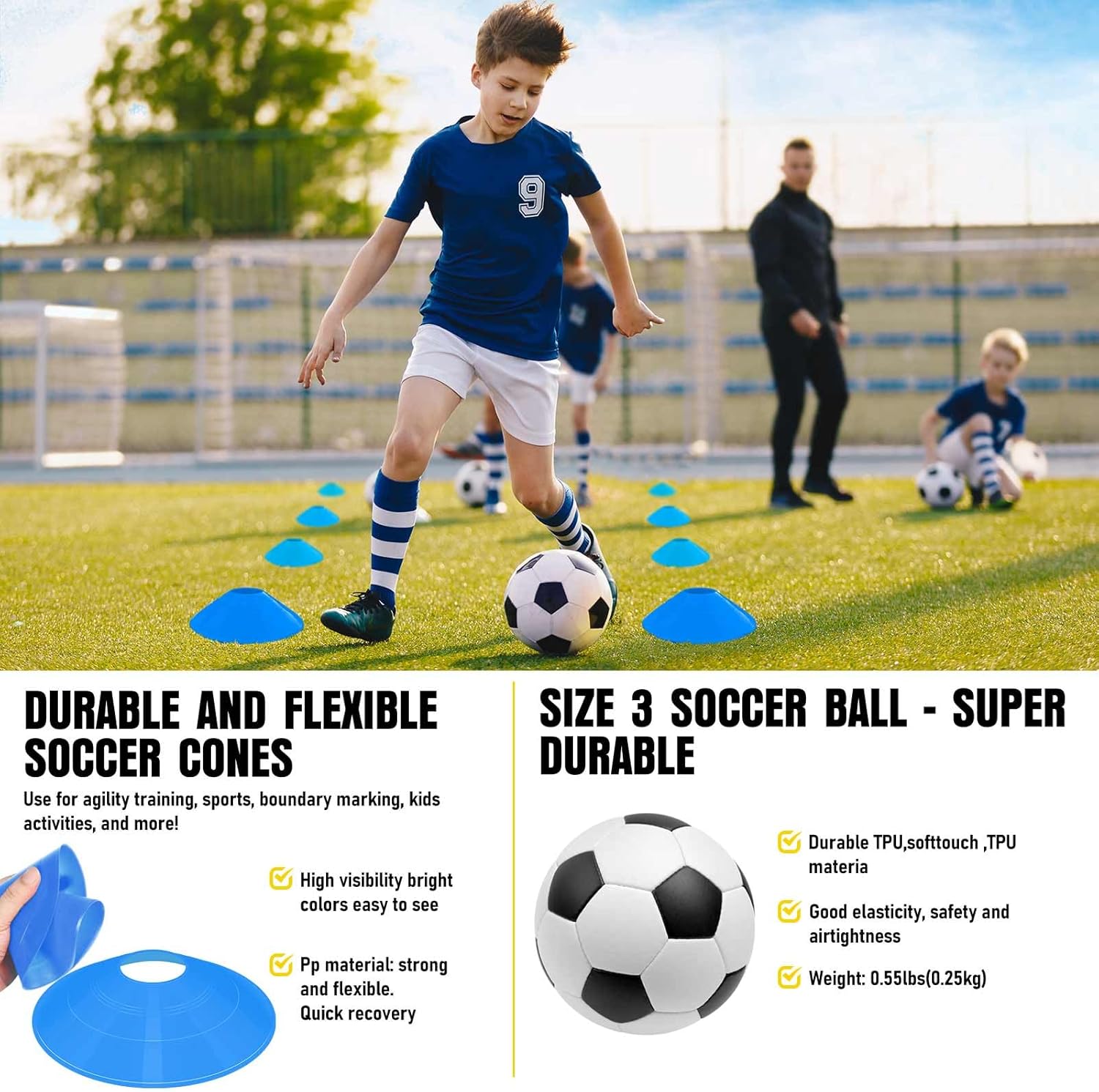 Skiennix Kids Soccer Goals - Portable Pop-Up Soccer Nets Set with Ball & Cones | Complete Training Equipment for Backyard Fun