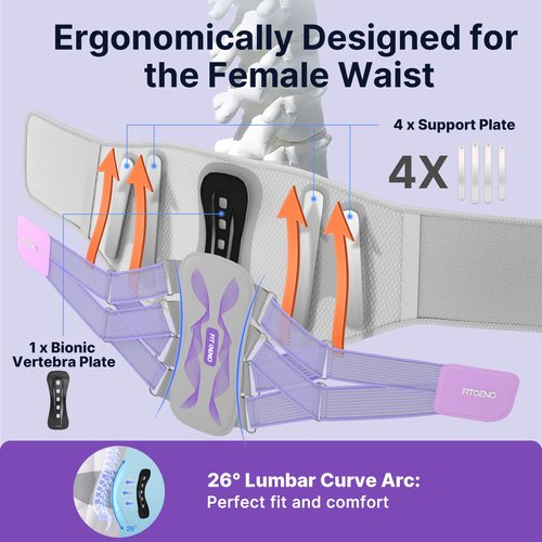 Fit Geno Back Brace for Lower Back Pain Women: Adjustable Lumbar Support Brace for Pain Relief - Breathable Waist Belt for Comfort - L