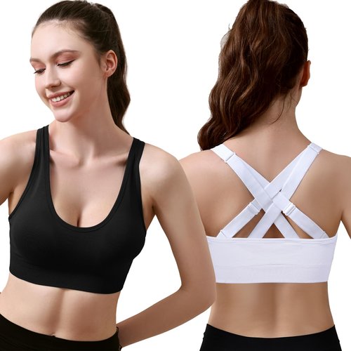 Double Couple Sports Bras for Women Padded High Support Adjustable Crossback Bra Seamless High Impact Yoga Gym Workout Bras
