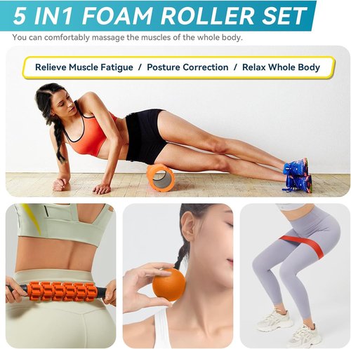 Krightlink 5-in-1 Foam Roller Set - Deep Tissue Muscle Massage & Trigger Point Relief | Orange & Black