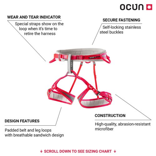 Ocun Neon 3 Women’s Climbing Sport Harness - Lightweight, Three Buckle Rock Climbing Harness, Pink, Large