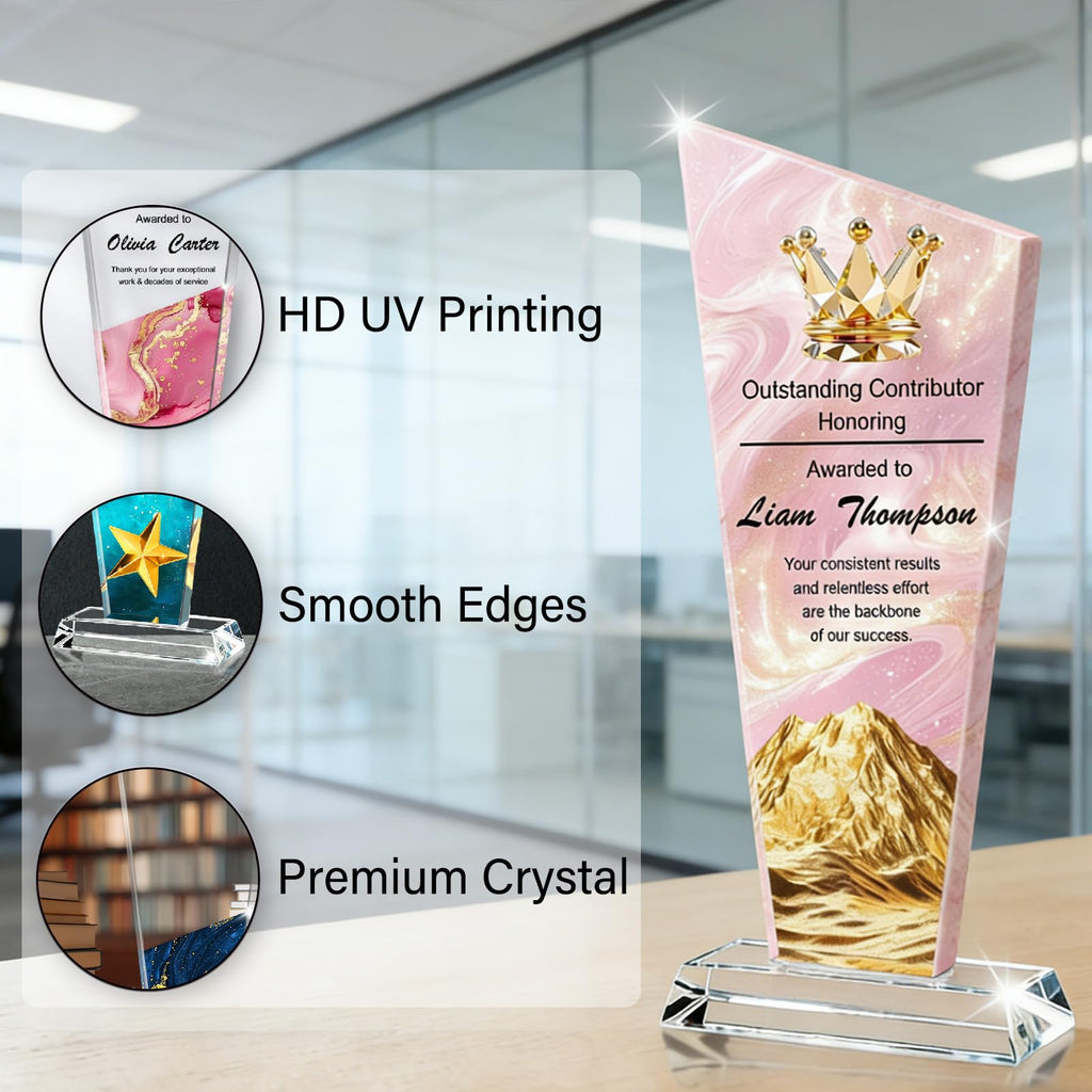 Morlavid Personalized Crystal Trophy Award Custom Crystal Plaques with Logo/Photo/Name for Employee Recognition Retirement Team Achievements Leadership,Style 2
