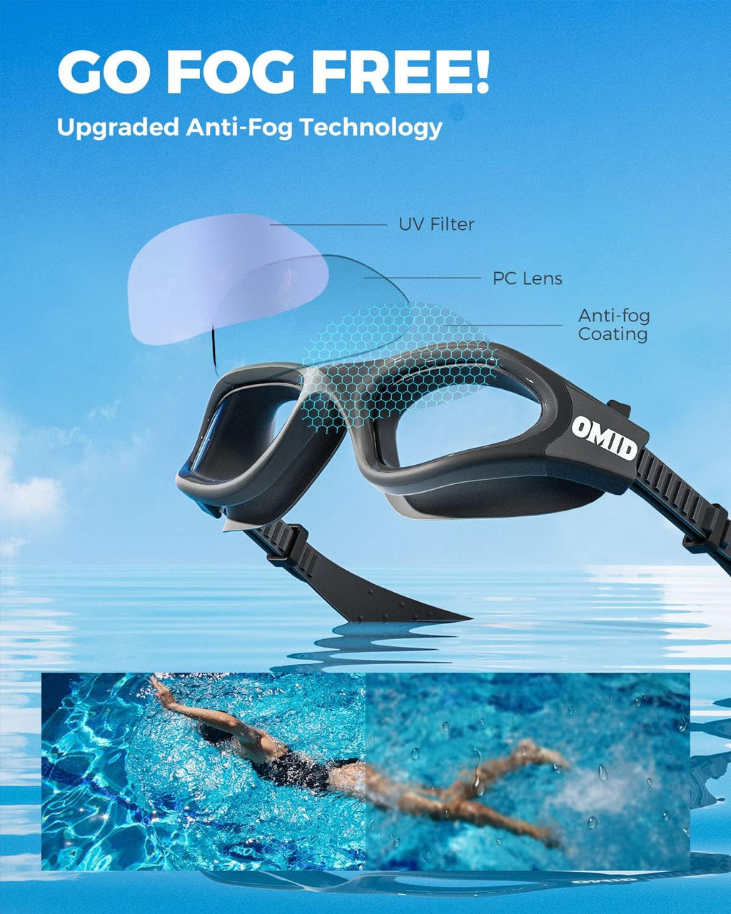 OMID Swim Goggles - P2 Lite Comfortable Anti-Fog Design for Adults & Youth | Perfect for Swimming